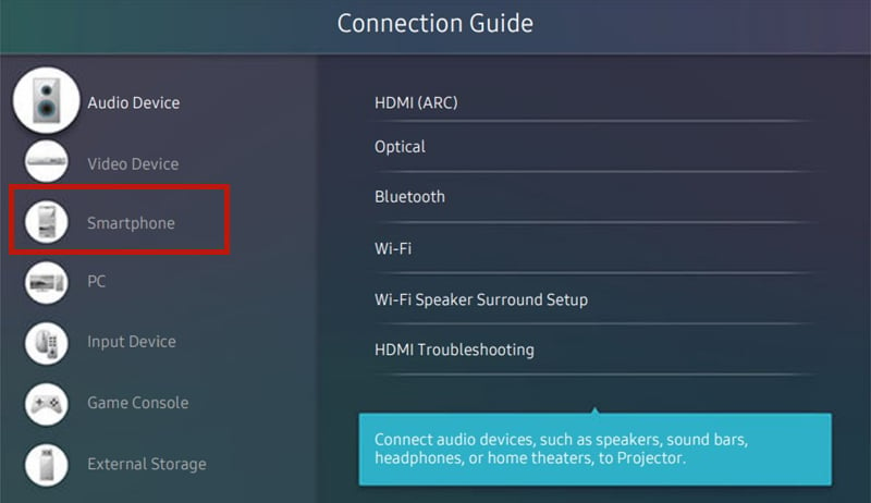 Samsung Premiere Projector connection guide