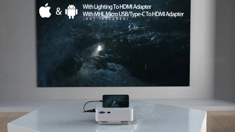 HOMPOW Projectors Connect to iPhone or Android phone