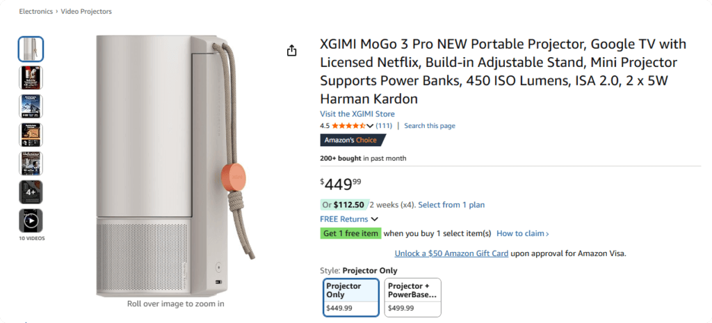 XGIMI MoGo 3 Pro – 亞馬遜售價 $449