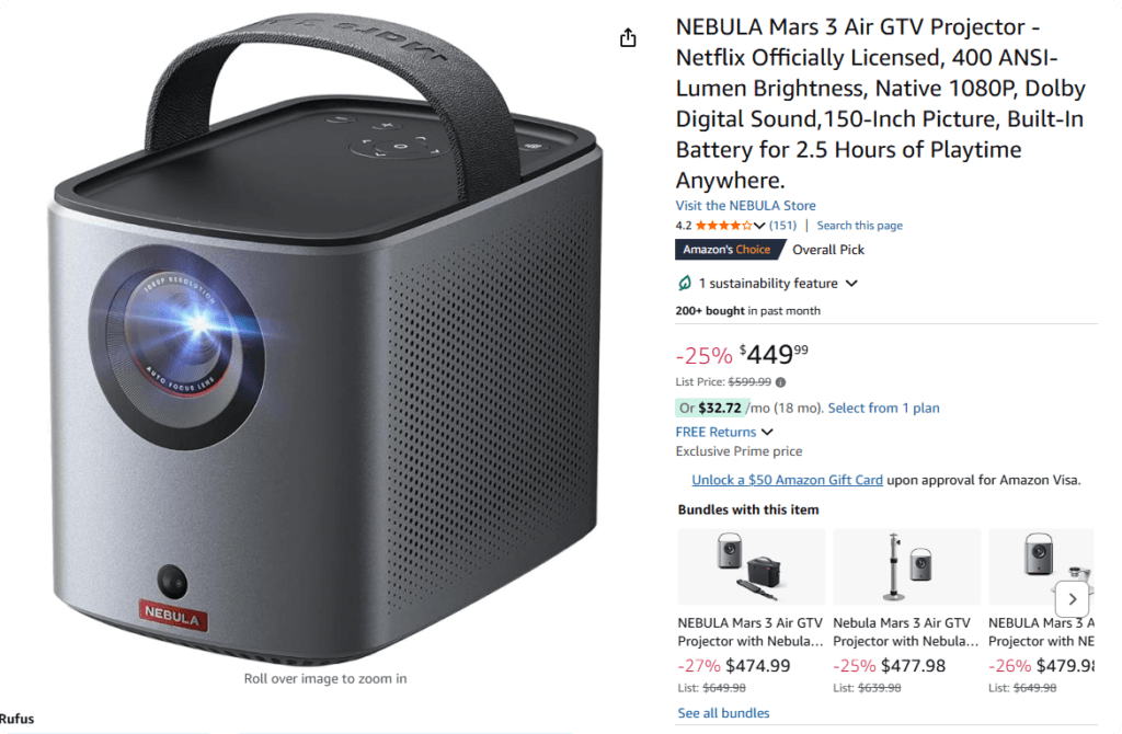 Anker Nebula Mars 3 Air – 亞馬遜售價 449 美元