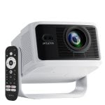 A WZATCO smart projector and its remote, from the brand's own store photography